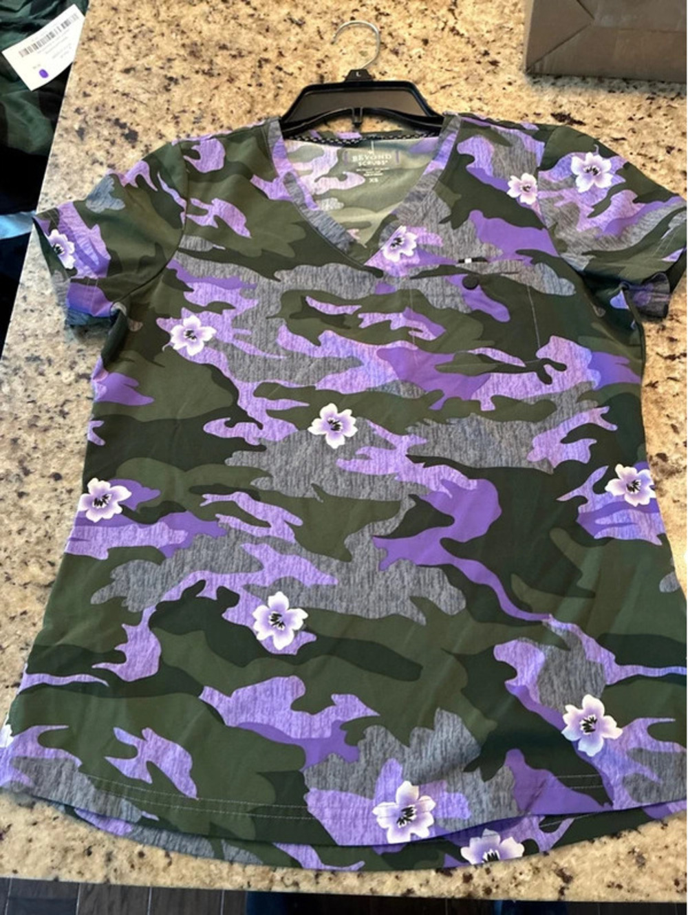 Purple camo scrub top